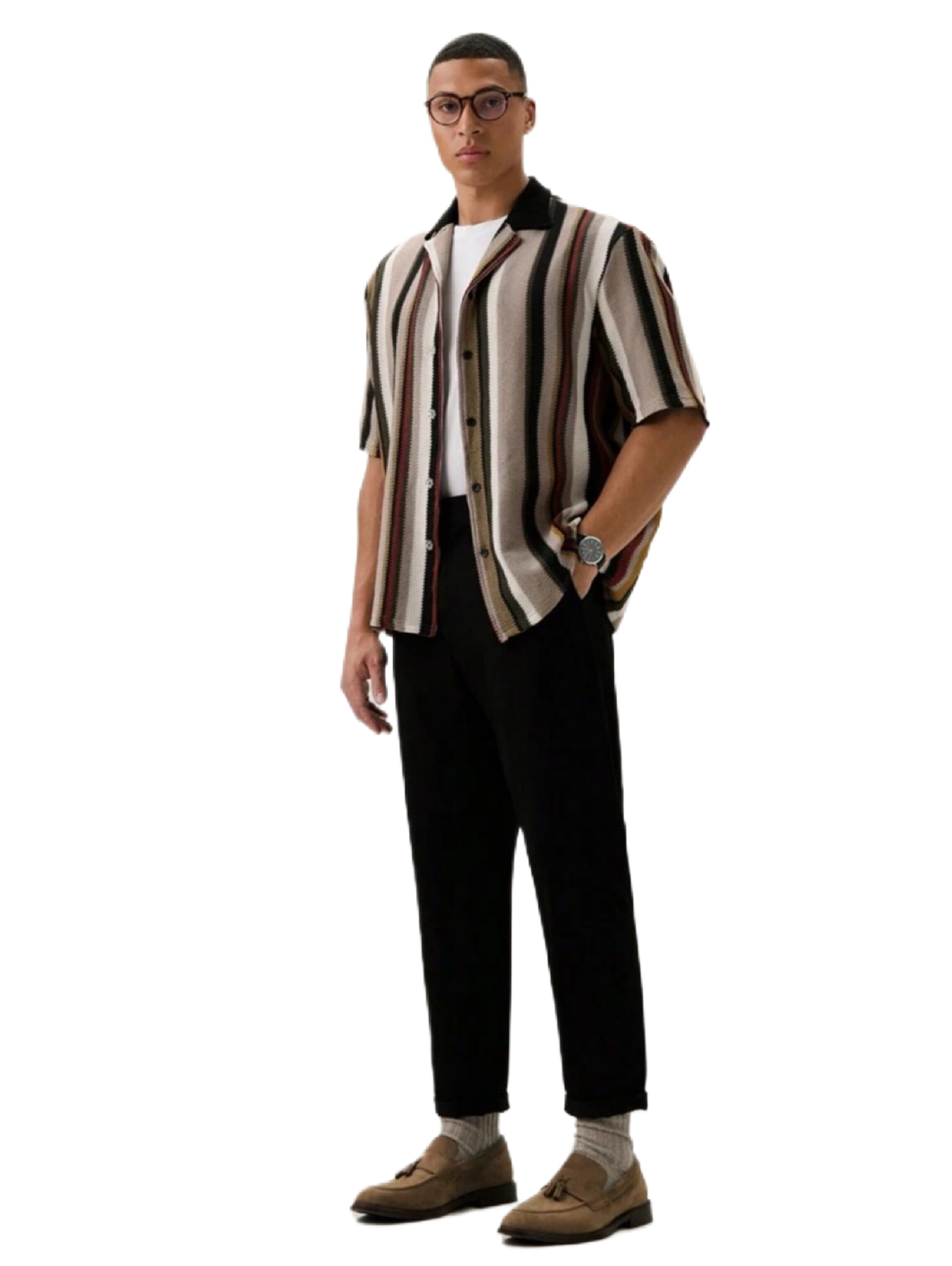 Men’s Loose Striped Short Sleeve Shirt