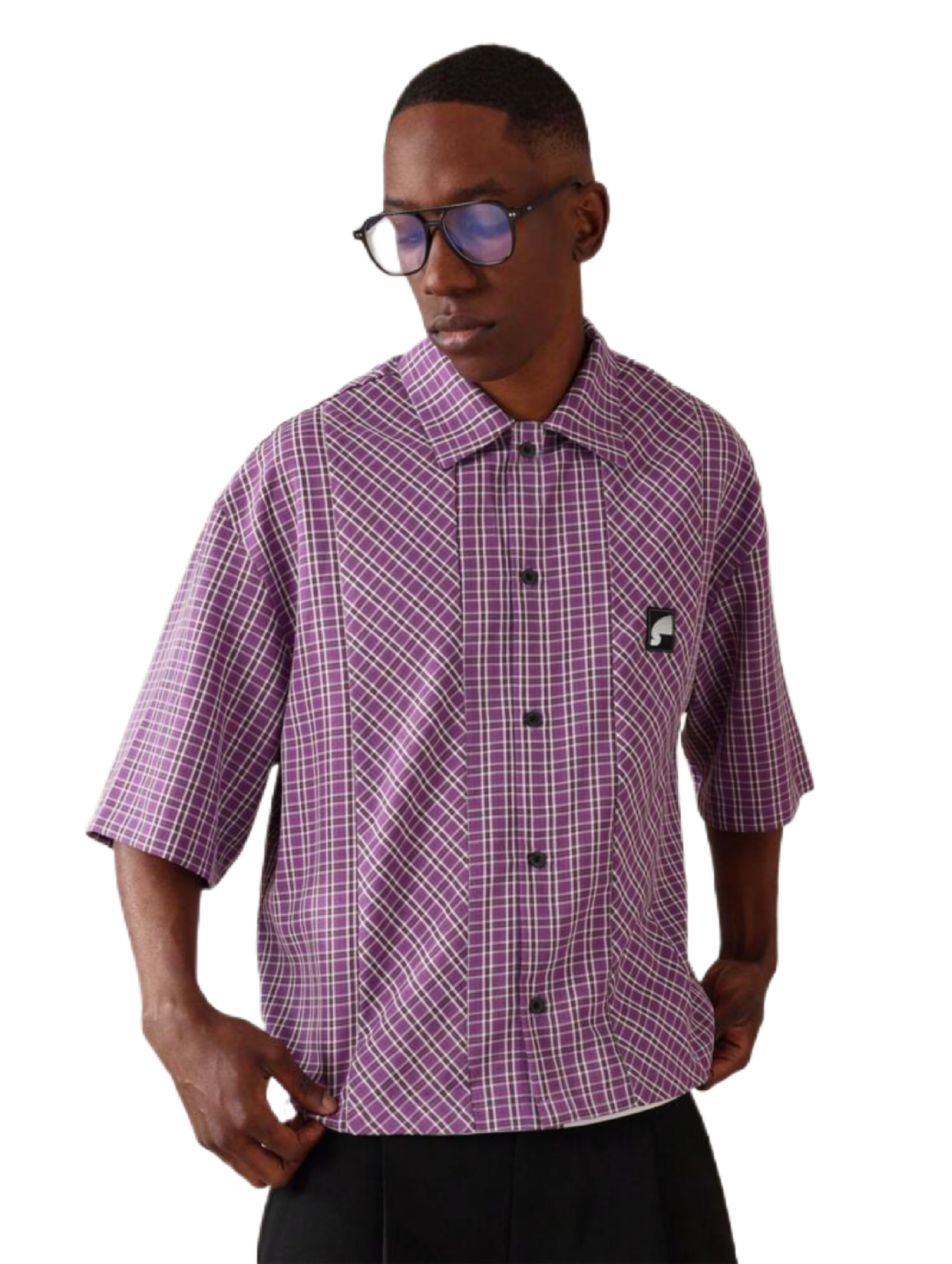 Designer Panel Cut Button Front Shirt Short Sleeve Oversized Urban Fashion SUMWON