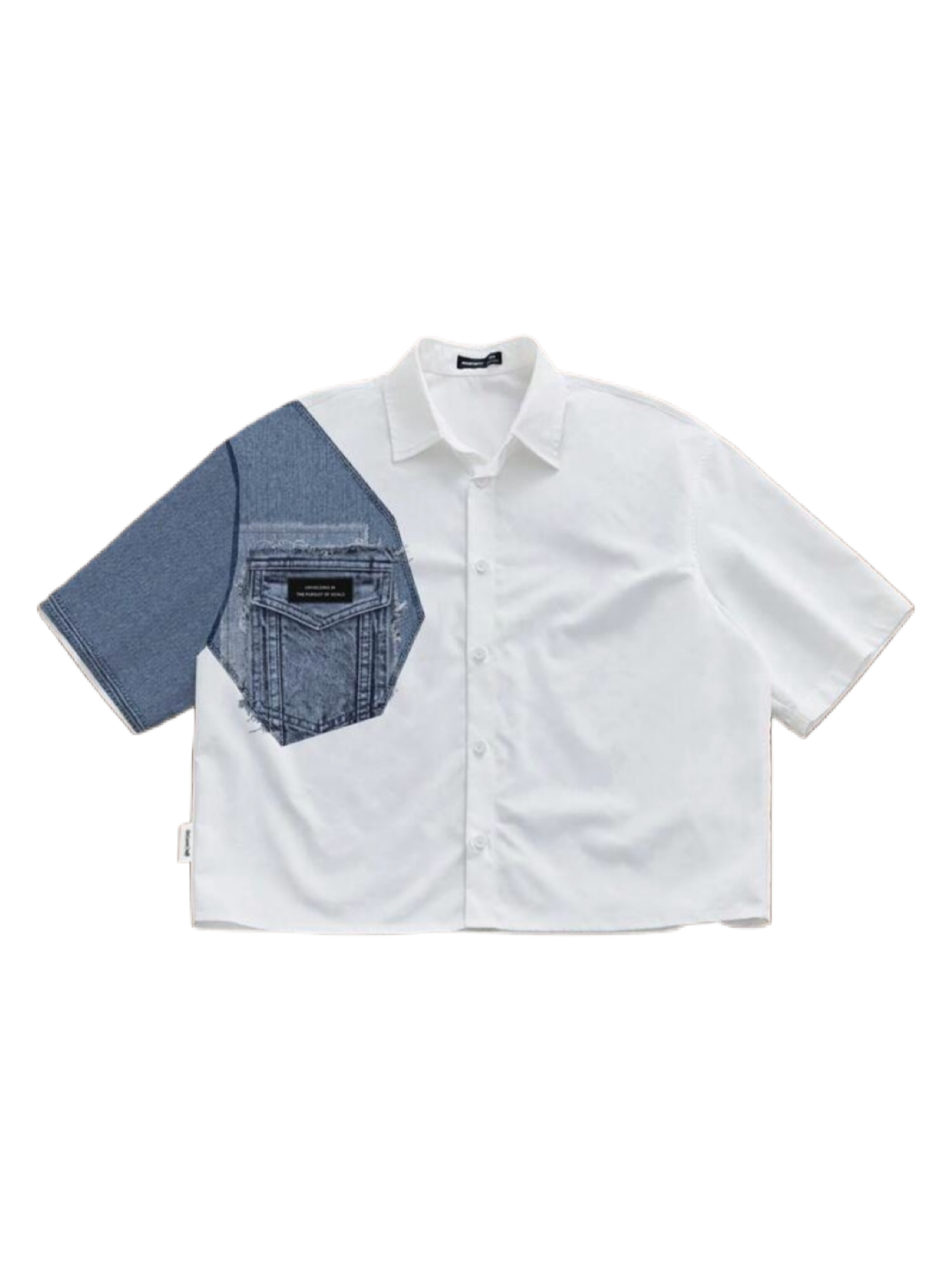 Men's Fashionable Casual Contrast Color Baggy Denim Loose White Shirt
