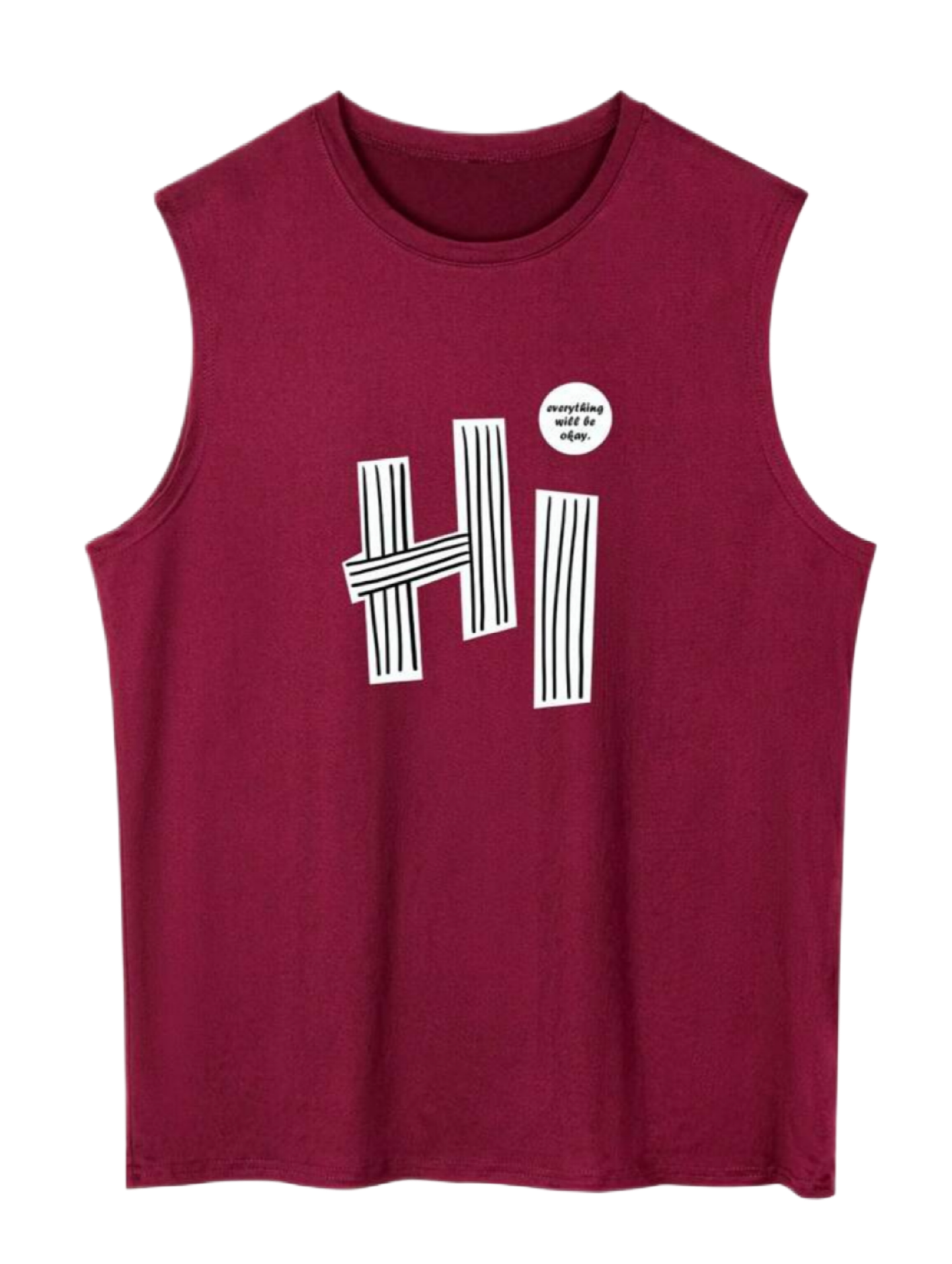 Men's Casual Letter & Heart Print Round Neck Tank Top