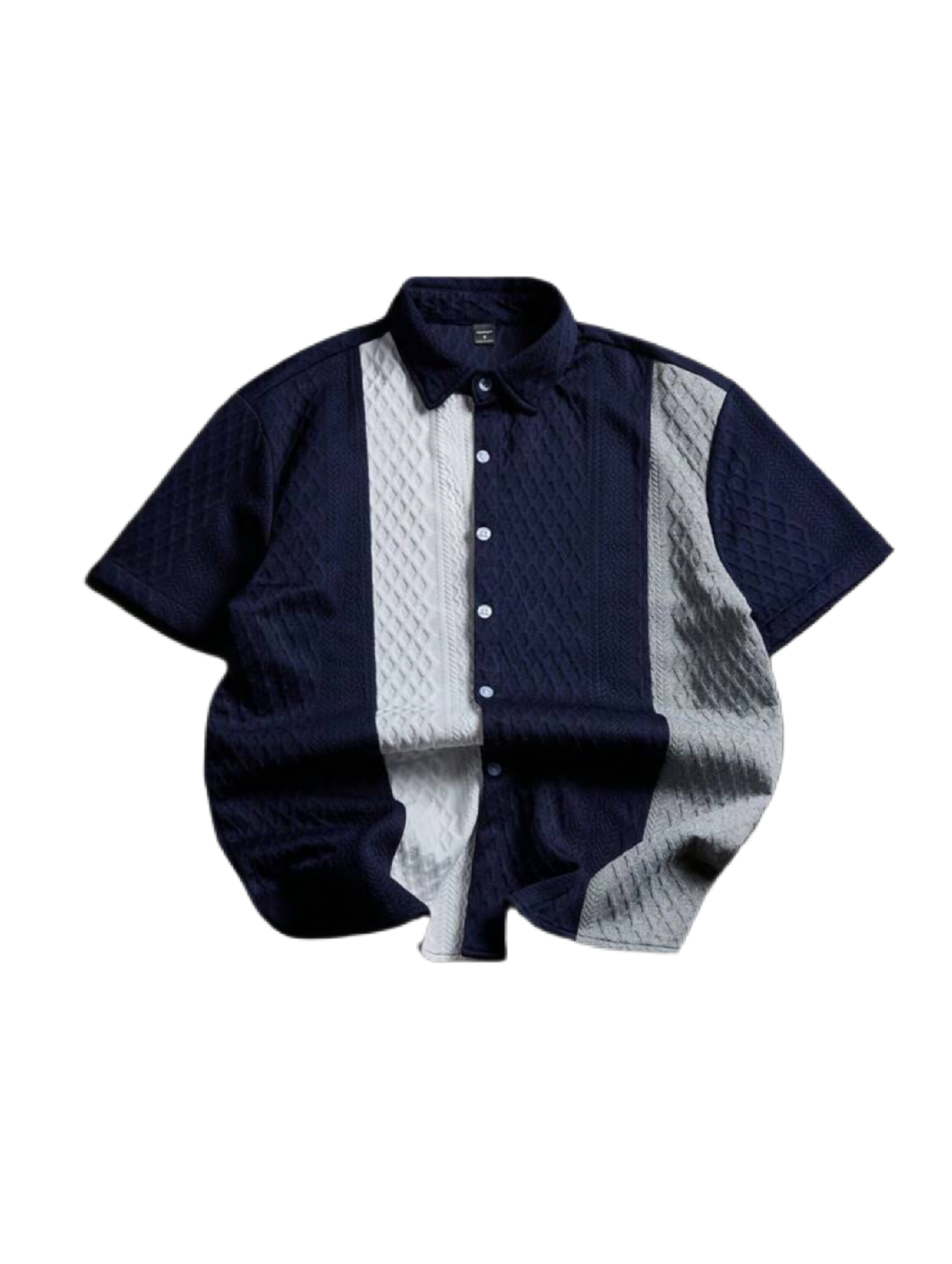 Men's Summer Casual Textured Color Block Short Sleeve Button Up Shirt