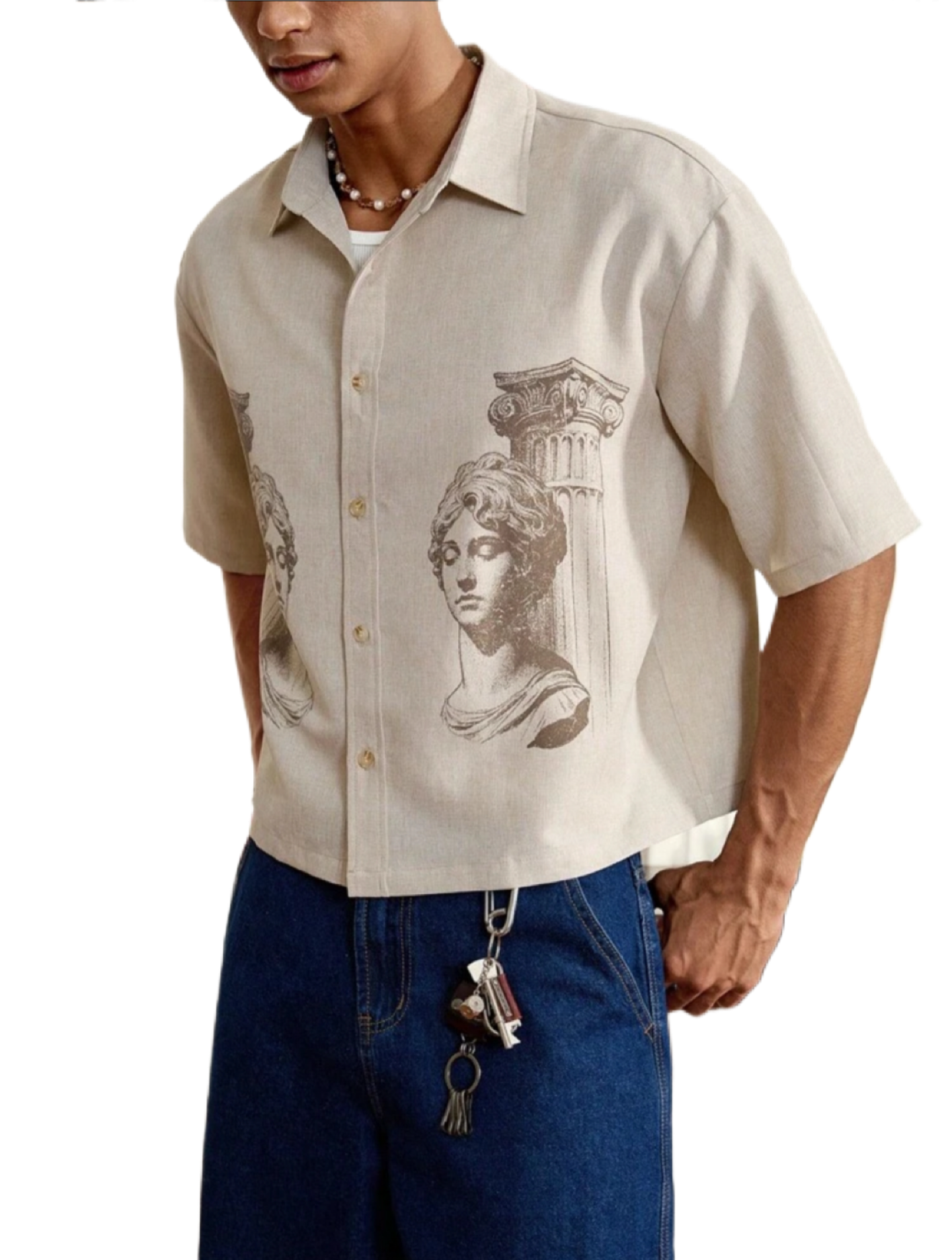 Men's Roman Portrait Print Short Sleeve Casual Shirt