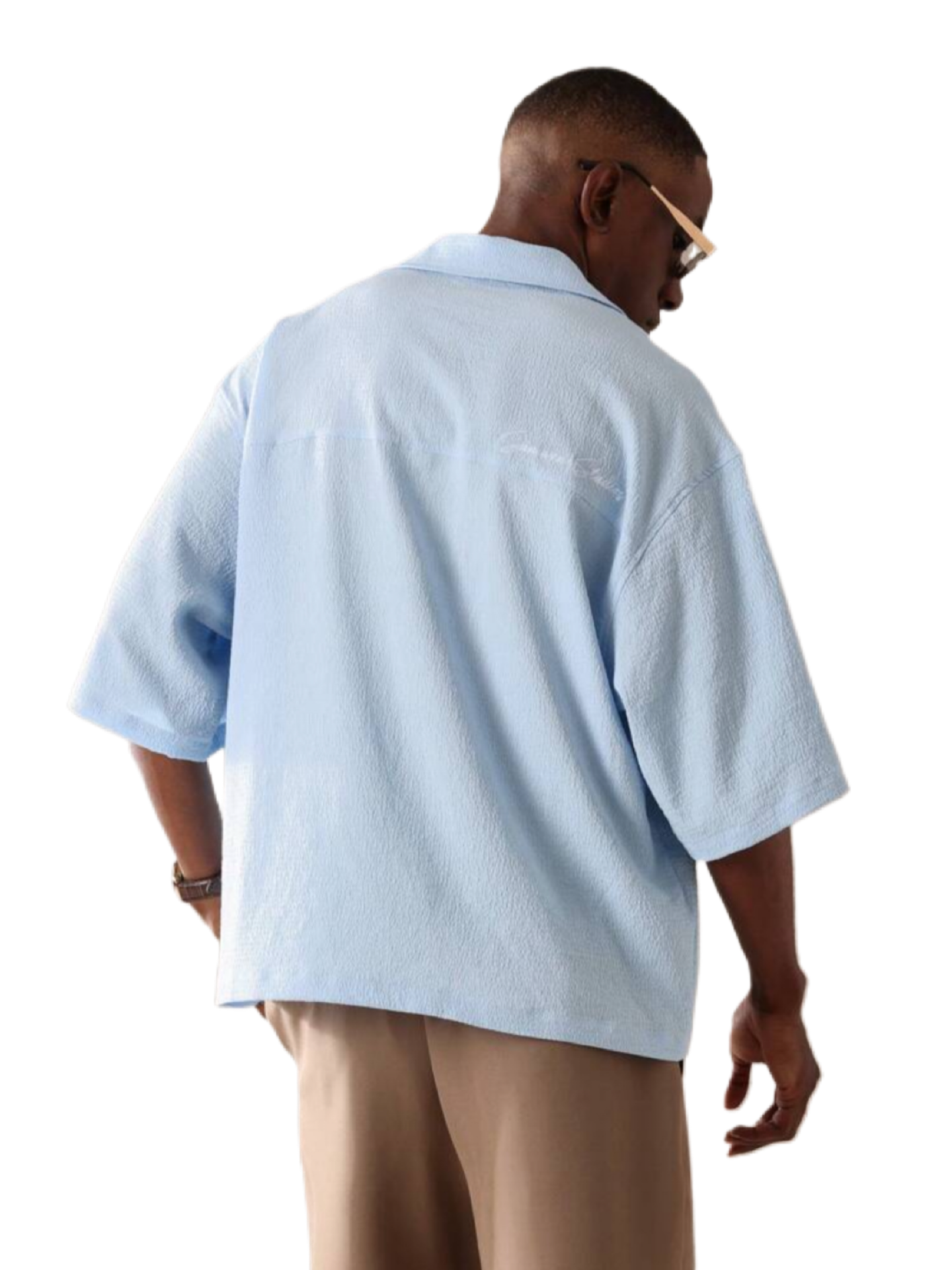 Boxy Fit Textured Short Sleeve Button-Down Casual Shirt Relaxed Style