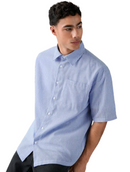Men's Single Breasted Casual Woven Short Sleeve Blue Shirt