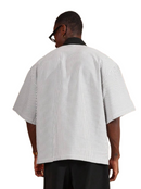 SUMWON Oversized Zipper Polo Casual Seersucker Vertical Striped Short Sleeve