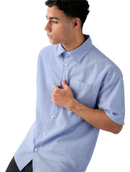 Men's Single Breasted Casual Woven Short Sleeve Blue Shirt