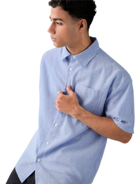 Men's Single Breasted Casual Woven Short Sleeve Blue Shirt