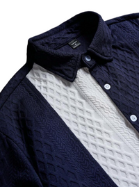 Men's Summer Casual Textured Color Block Short Sleeve Button Up Shirt