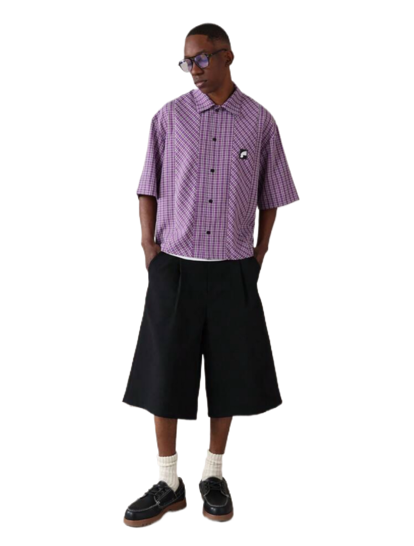 Designer Panel Cut Button Front Shirt Short Sleeve Oversized Urban Fashion SUMWON
