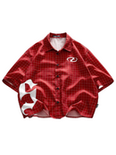 AXEPEAK Men's Loose Fit Short Sleeve Woven Red Shirt