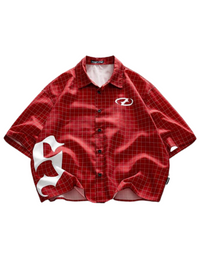 AXEPEAK Men's Loose Fit Short Sleeve Woven Red Shirt