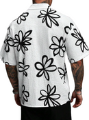 Manfinity RSRT Men's Casual Short Sleeve Shirt With Simple Floral Illustration Digital Print, Loose Fit With Button Closure.
