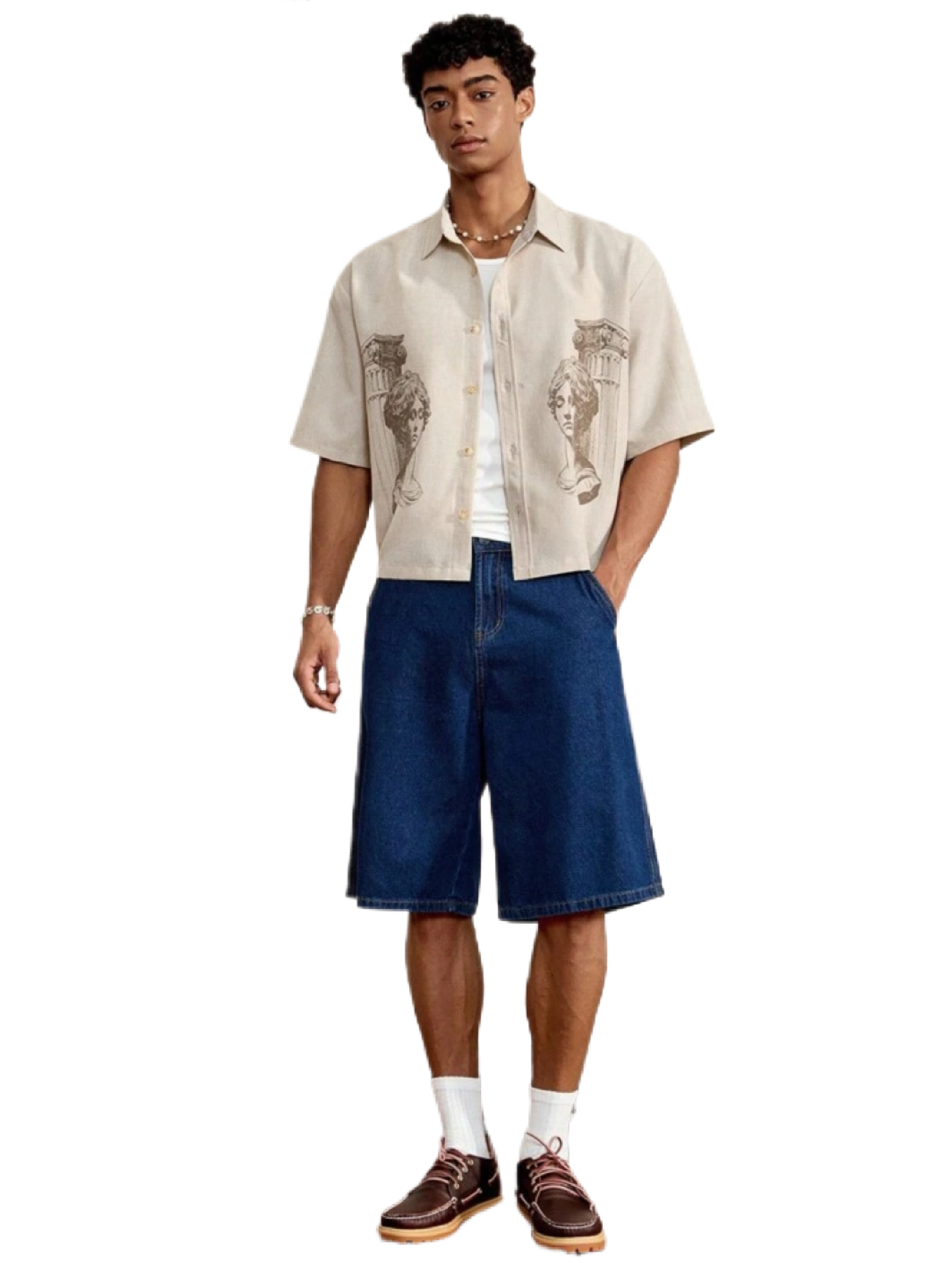 Men's Roman Portrait Print Short Sleeve Casual Shirt