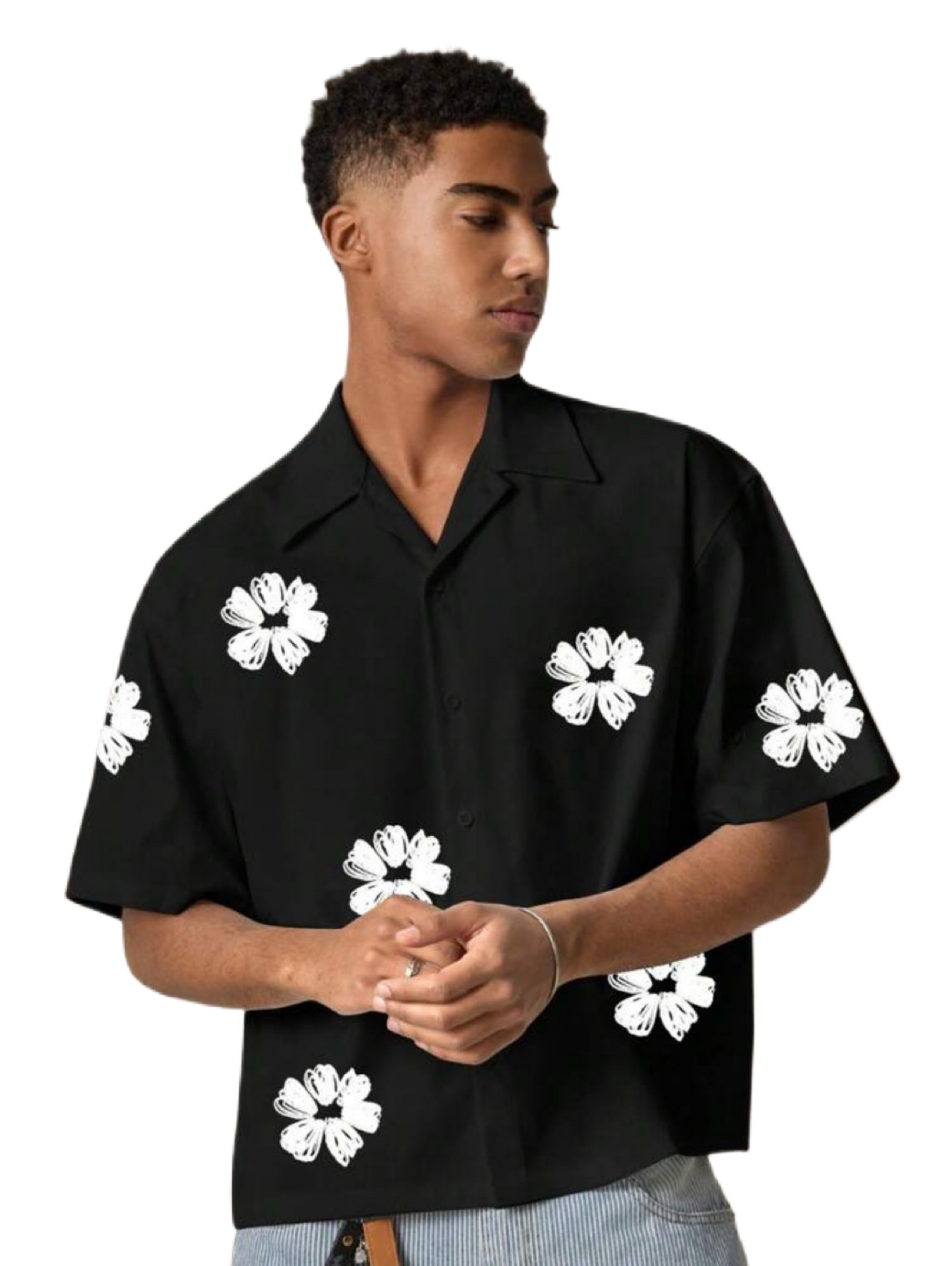 Men's Floral Loose Fit Short Sleeve Single-Breasted Casual Shirt