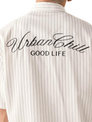 Men's Casual Loose Short Sleeve Stripe Woven Shirt