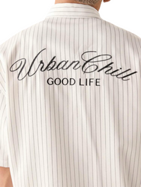 Men's Casual Loose Short Sleeve Stripe Woven Shirt