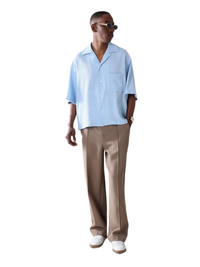 Boxy Fit Textured Short Sleeve Button-Down Casual Shirt Relaxed Style