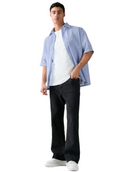 Men's Single Breasted Casual Woven Short Sleeve Blue Shirt