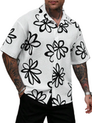Manfinity RSRT Men's Casual Short Sleeve Shirt With Simple Floral Illustration Digital Print, Loose Fit With Button Closure.