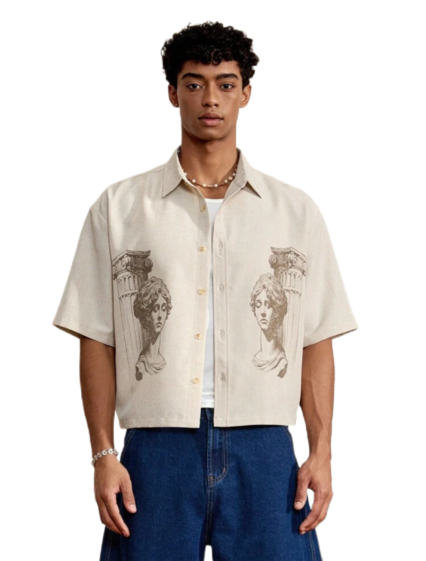 Men's Roman Portrait Print Short Sleeve Casual Shirt