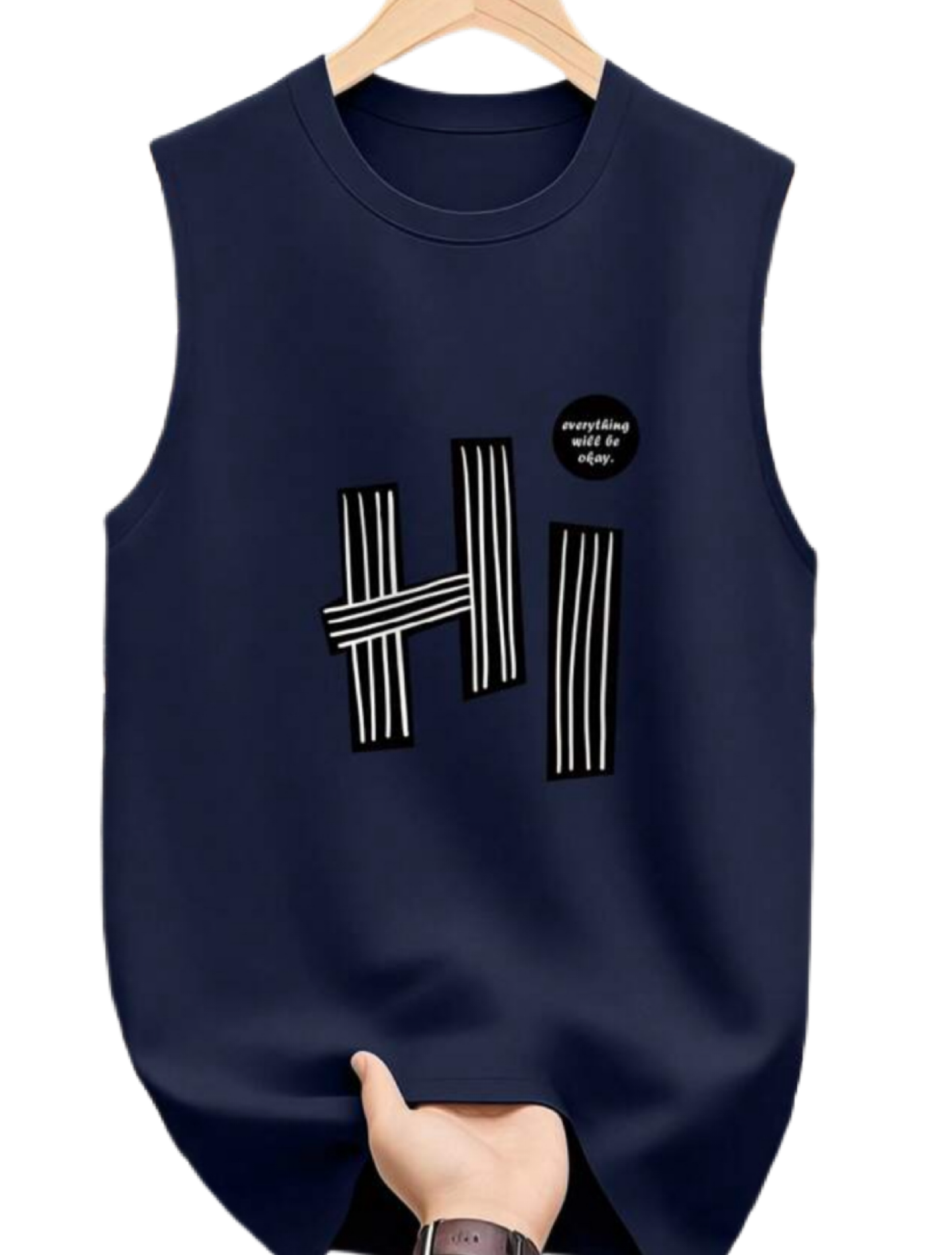 Men's Casual Letter & Heart Print Round Neck Tank Top