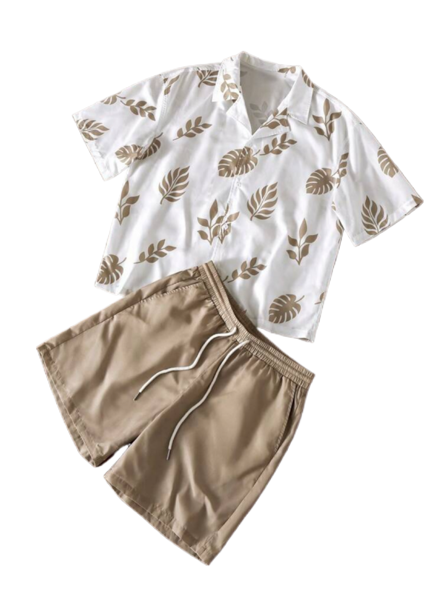 Men's Casual 2pcs Short Sleeve Shirt & Elastic Waist Straight Leg Shorts Set