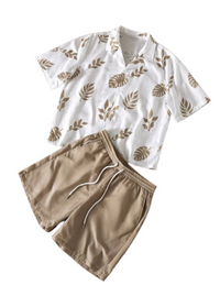 Men's Casual 2pcs Short Sleeve Shirt & Elastic Waist Straight Leg Shorts Set