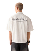 Men's Casual Loose Short Sleeve Stripe Woven Shirt