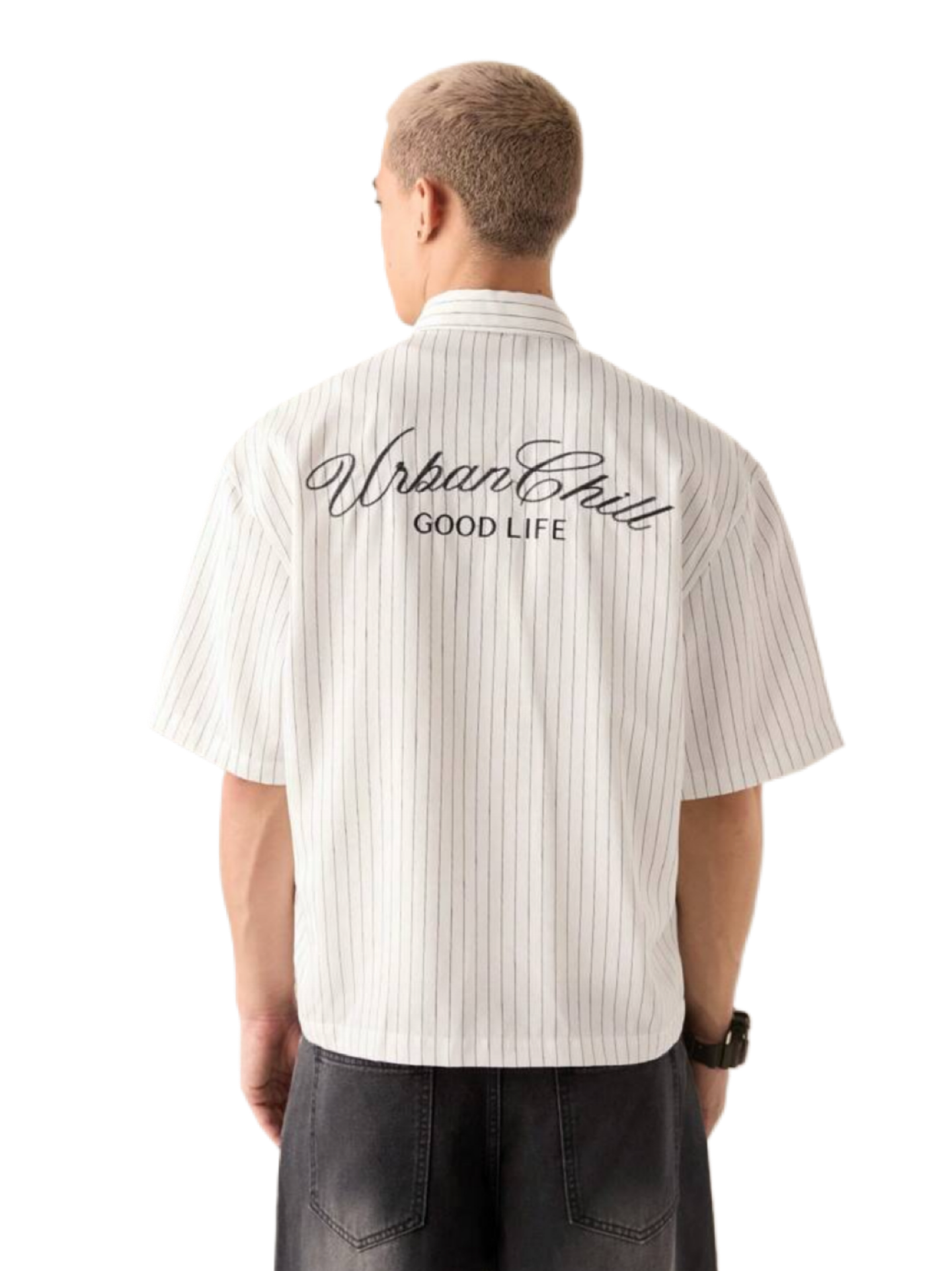 Men's Casual Loose Short Sleeve Stripe Woven Shirt