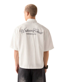Men's Casual Loose Short Sleeve Stripe Woven Shirt