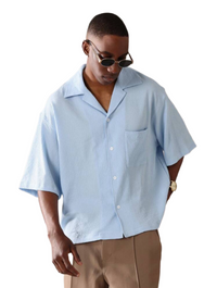 Boxy Fit Textured Short Sleeve Button-Down Casual Shirt Relaxed Style