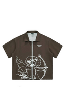 Men's Casual Front Zipper Short Sleeve Graphic Print Shirt