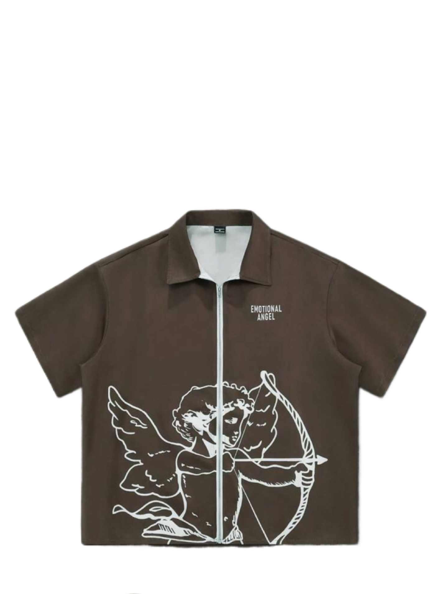 Men's Casual Front Zipper Short Sleeve Graphic Print Shirt