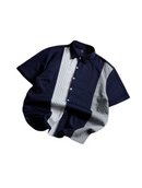 Men's Summer Casual Textured Color Block Short Sleeve Button Up Shirt
