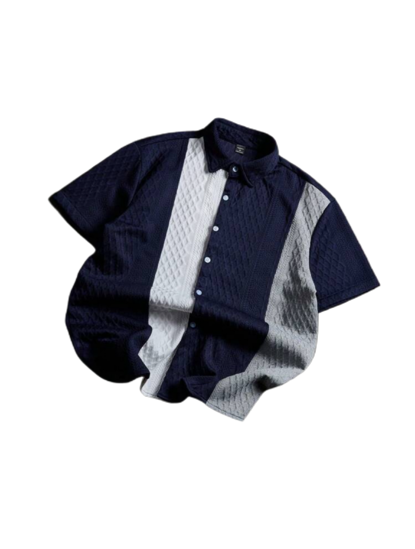 Men's Summer Casual Textured Color Block Short Sleeve Button Up Shirt