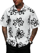 Manfinity RSRT Men's Casual Short Sleeve Shirt With Simple Floral Illustration Digital Print, Loose Fit With Button Closure.