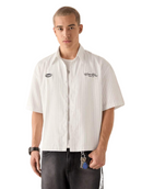 Men's Casual Loose Short Sleeve Stripe Woven Shirt