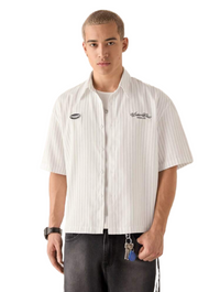 Men's Casual Loose Short Sleeve Stripe Woven Shirt