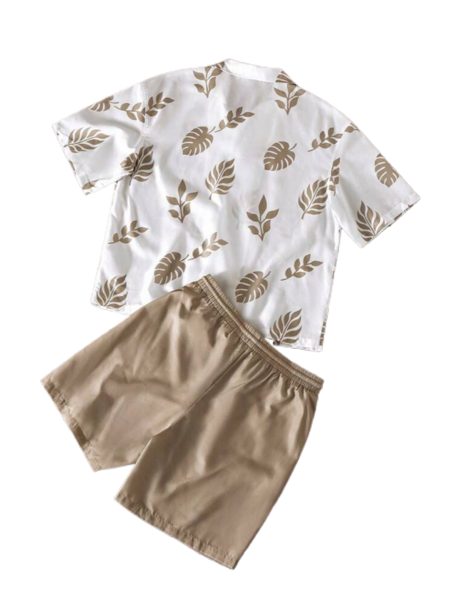 Men's Casual 2pcs Short Sleeve Shirt & Elastic Waist Straight Leg Shorts Set