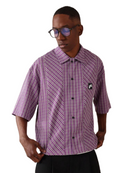 Designer Panel Cut Button Front Shirt Short Sleeve Oversized Urban Fashion SUMWON