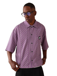 Designer Panel Cut Button Front Shirt Short Sleeve Oversized Urban Fashion SUMWON