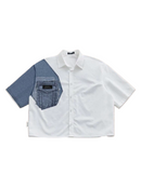 Men's Fashionable Casual Contrast Color Baggy Denim Loose White Shirt