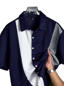 Men's Summer Casual Textured Color Block Short Sleeve Button Up Shirt