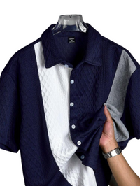 Men's Summer Casual Textured Color Block Short Sleeve Button Up Shirt