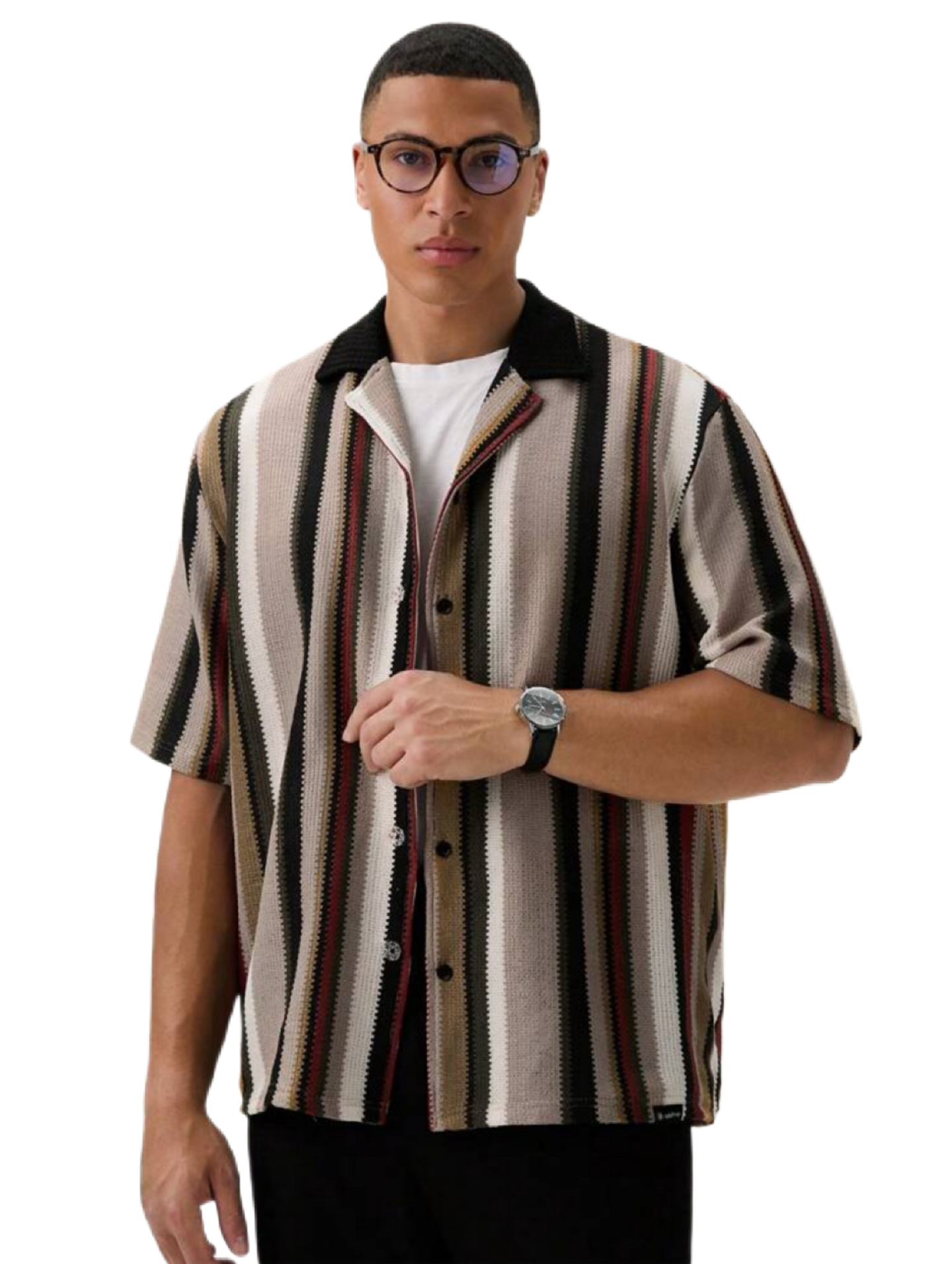 Men’s Loose Striped Short Sleeve Shirt