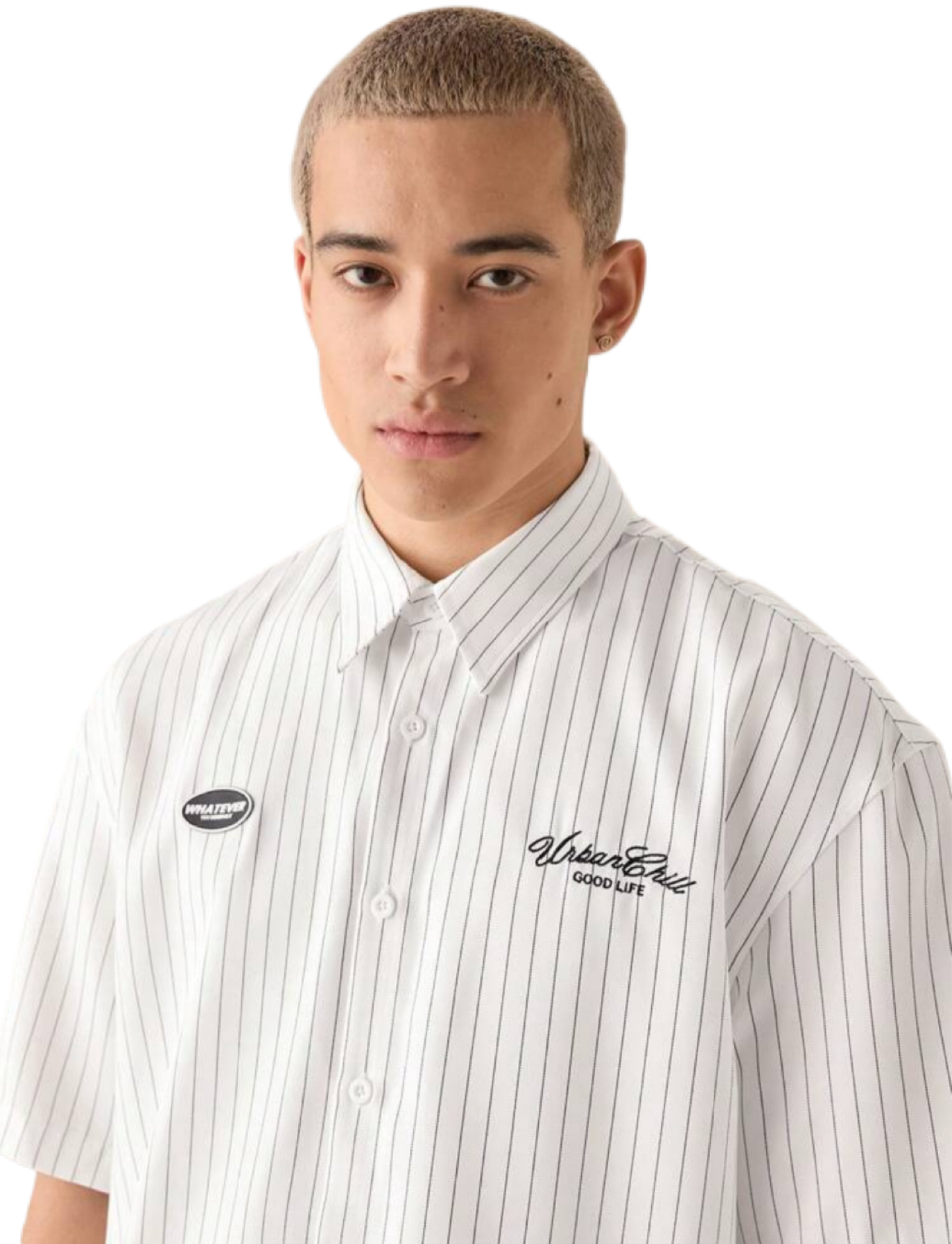 Men's Casual Loose Short Sleeve Stripe Woven Shirt