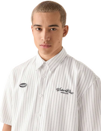 Men's Casual Loose Short Sleeve Stripe Woven Shirt
