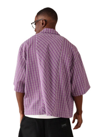 Designer Panel Cut Button Front Shirt Short Sleeve Oversized Urban Fashion SUMWON