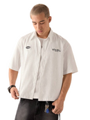 Men's Casual Loose Short Sleeve Stripe Woven Shirt