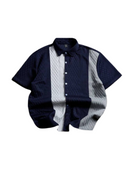 Men's Summer Casual Textured Color Block Short Sleeve Button Up Shirt